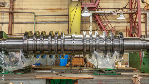 Closeup view of a steam turbine rotor.