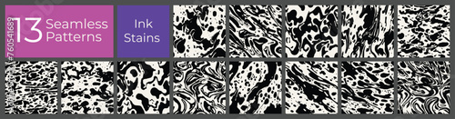 Geometric pattern set. Abstract liquid ink stain cover. Modern creative blot stain background.