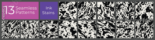 Geometric pattern set. Abstract liquid ink stain cover. Modern creative blot stain background.