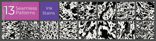 Geometric pattern set. Abstract liquid ink stain cover. Modern creative blot stain background.