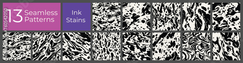 Geometric pattern set. Abstract liquid ink stain cover. Modern creative blot stain background.