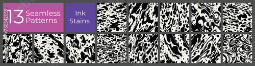 Geometric pattern set. Abstract liquid ink stain cover. Modern creative blot stain background.