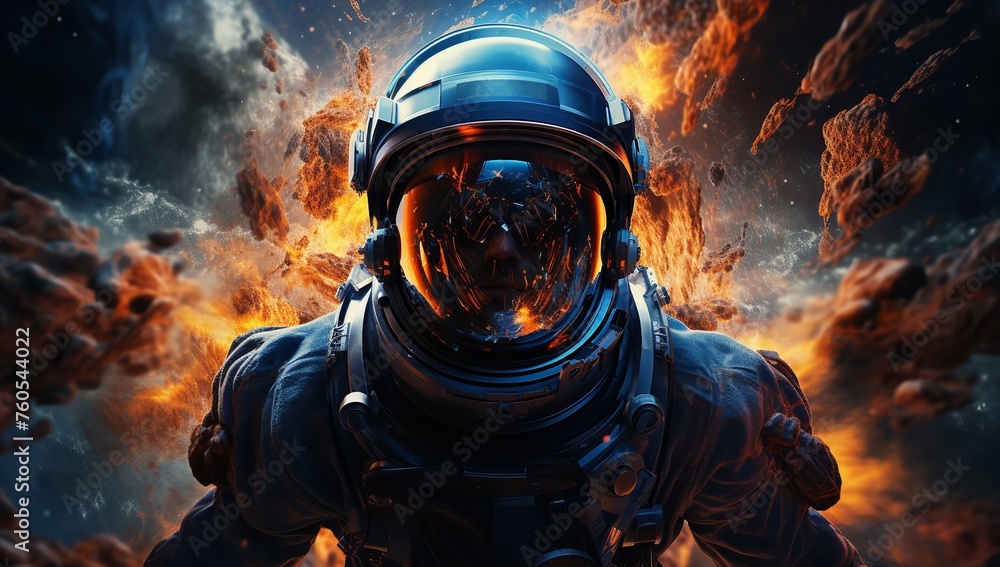Astronaut with Helmet in Space: Reflection of Exploration

