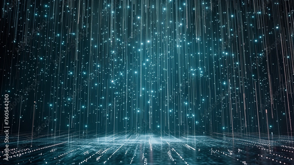 A digital rain of pixels cascades onto a stage devoid of any physical elements, serving as a metaphor for the digital evolution of your corporate identity A digital rain of pixels cascades onto a stage devoid of any physical elements, serving as a metaphor for the digital evolution of your corporate identity