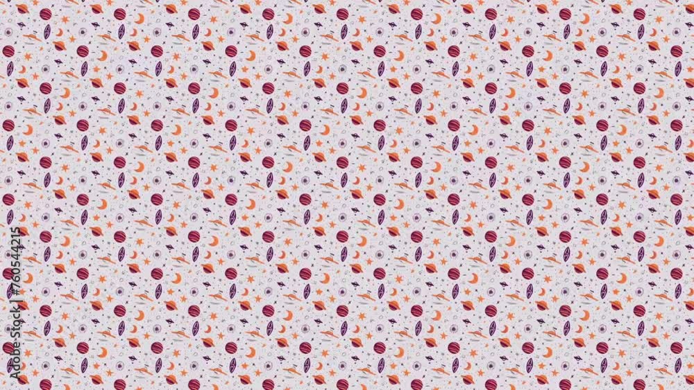 A seamless pattern of planets, stars, and moons. Loop Background Animation A seamless pattern of planets, stars, and moons. Loop Background Animation