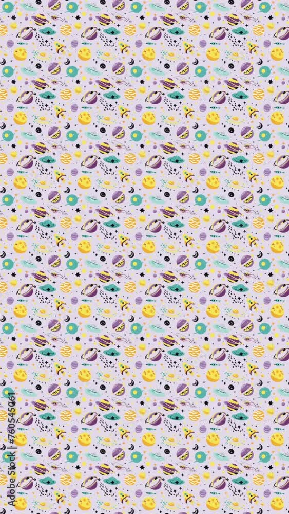 A seamless pattern of planets, stars, and rockets. Loop Background Animation A seamless pattern of planets, stars, and rockets. Loop Background Animation