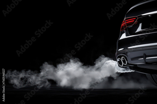 smoke comes from the exhaust pipe of a car on a black background photo