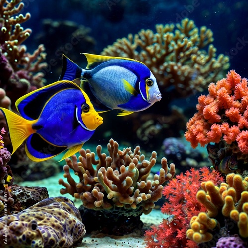  Beautiful, bright aquarium fish. Fishes in clear water.