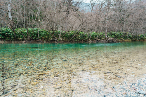 Scene of Kamikochi National Park, Hotaka mountain and Azusa river, Nagano Prefecture, Japan. Landmark for tourists attraction. Japan Travel, Destination and Vacation concept photo