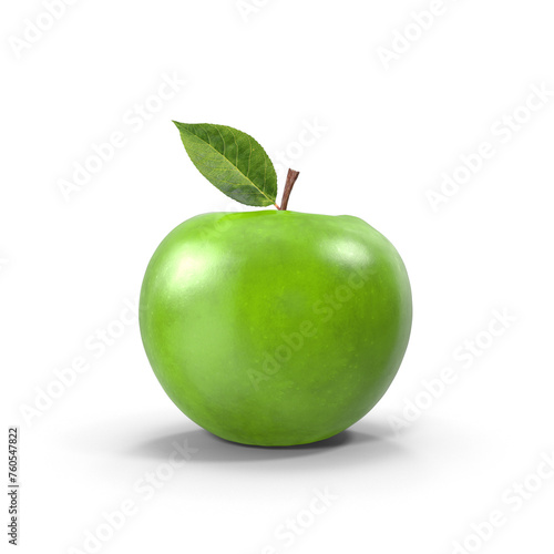 Vibrant Green Apple with Leaf - A Symbol of Freshness and Health, Perfect for Nutrition-Conscious Diets.