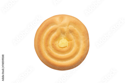 Top view of cream-filled vanilla cookie isolated on a white backbround