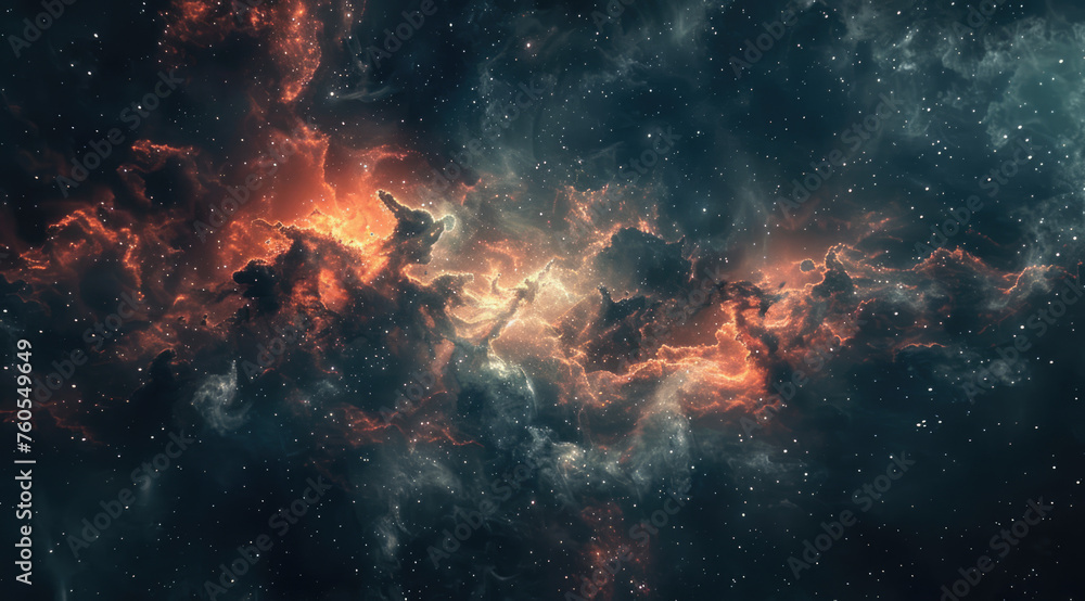 Fiery orange and cold space clouds collide