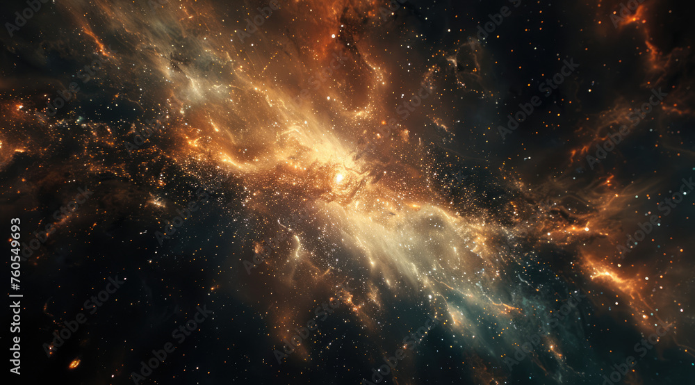Fiery golden nebula swirling in the cosmos - obrazy, fototapety, plakaty 