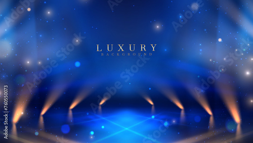 Abstract blue stage with dynamic lighting and sparkling star effects, perfect for entertainment and gala events. Luxury Background Concepts.