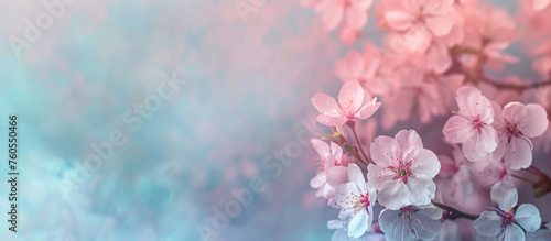 Dreamlike cherry blossoms in misty blue tones