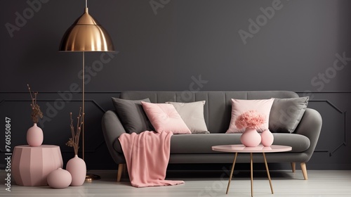 Charcoal Gray and Blush Pink Create a chic and contemporary atmosphere with charcoal gray walls and blush pink accessories.
