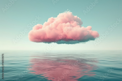 Beautiful seascape with pink clouds over the sea. 3D illustration