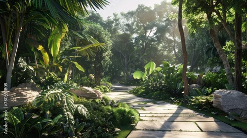 Lush Green Pathway with Advanced Technology Harmony