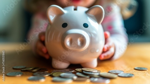 Coins jingle playfully in a child's piggy bank sparks of financial responsibility and future savings ignited A Child’s First Steps in Financial Literacy: Saving Coins in a Piggy Bank