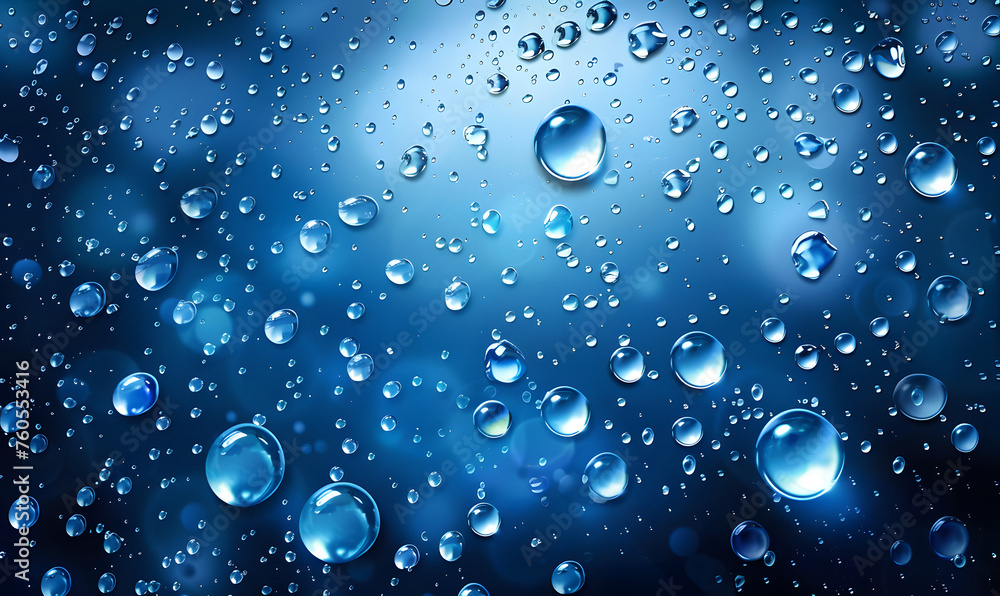 backdrop Water drops on a blue background, Generative AI 