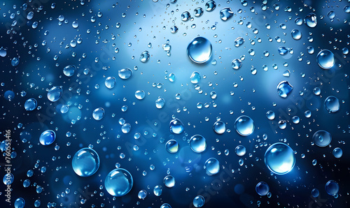 backdrop Water drops on a blue background  Generative AI 