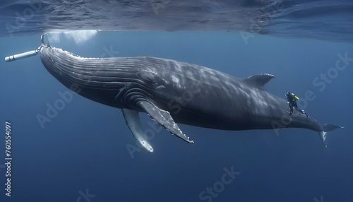 A Blue Whale With A Diver Swimming Alongside It S
