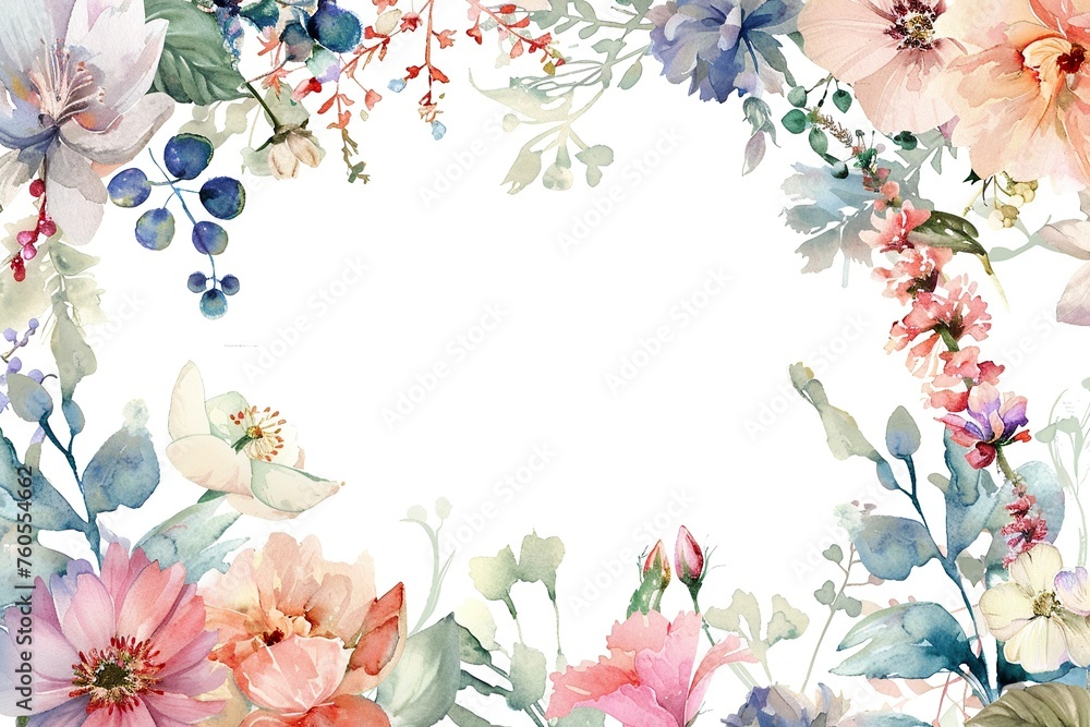 A watercolor painting of a flowery background with a pink flower in the center