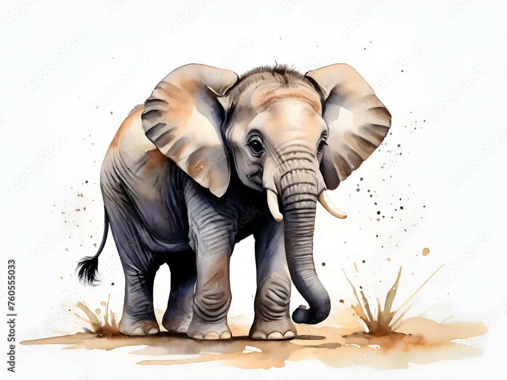 Baby elephant, watercolor