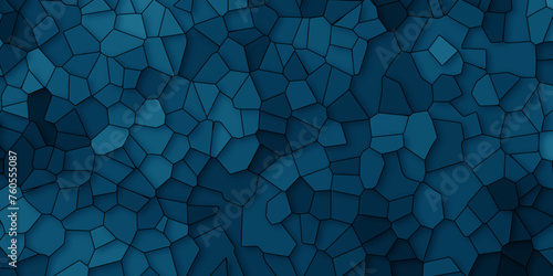 Abstract blue color broken stained-glass background with black line. geometric seamless pattern with 3d shapes triangle background. colorful low poly crystal mosaic and tiles background pattern.