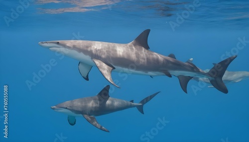 A Hammerhead Shark Swimming Alongside A Pod Of Dol
