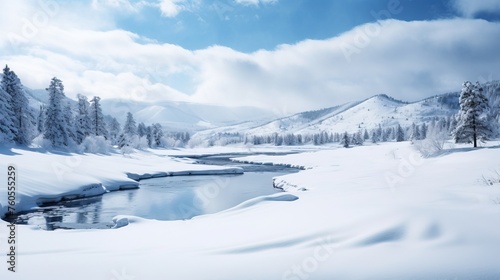 Winter scenery, holiday cheer, snowy landscape, Christmas wonder, serene ambiance, seasonal enchantment. Generated by AI.  © MAhmad