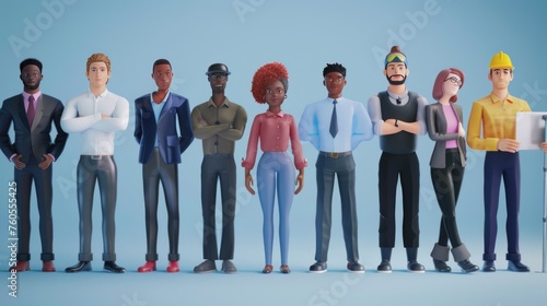 animated image of Different happy working professionals standing facing camera for labor day.