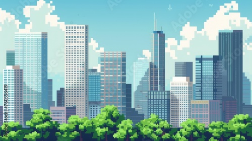 Cityscape, pixel art style, simple photo