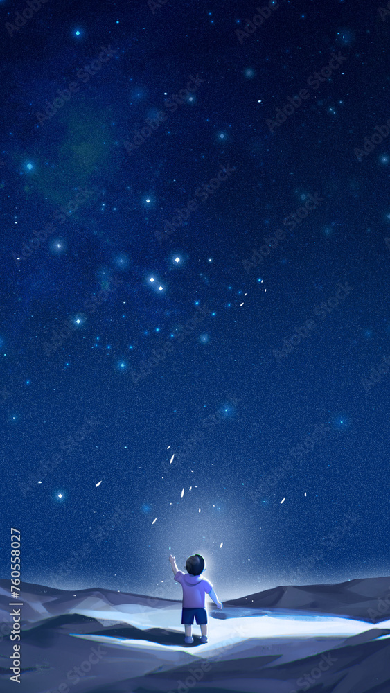 mobile wallpaper ,blue sky ,stars ,a child