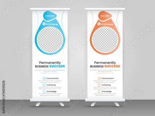 Corporate roll-up banner design, stand banner template with 2 color variants.