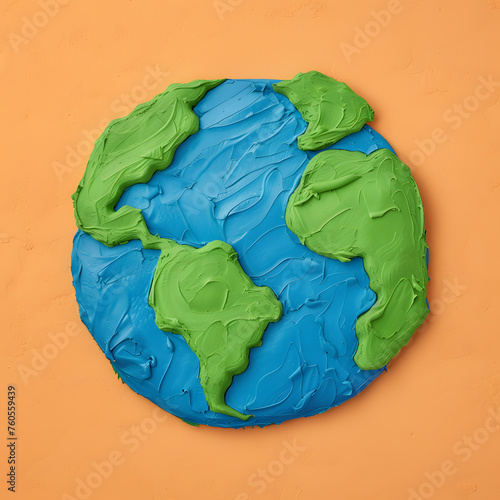 Planet earth with green continents on orange background. 3D illustration.A Vibrant Topographical Representation Amidst an Orange Backdrop