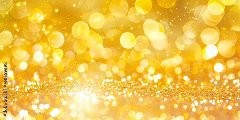 Abstract yellow glitter background with bokeh and light effect for decoration, banner design, yellow bokeh blur circle variety gold white background. Dreamy soft focus wallpaper backdrop. - obrazy, fototapety, plakaty 