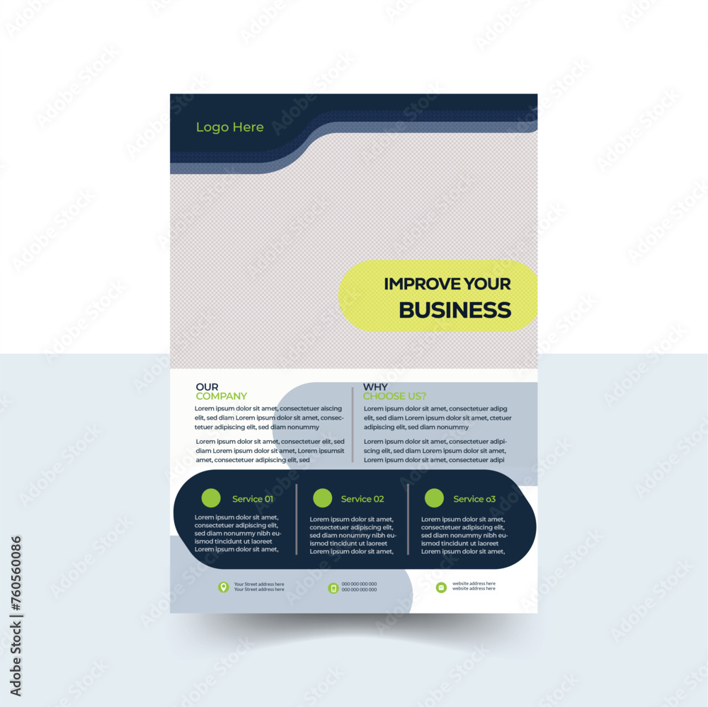 Obraz premium Corporate business simple flyer vector template with image. Vector design / modern layout / corporate banners / leaflets / business poster in A4. Business poster template design.