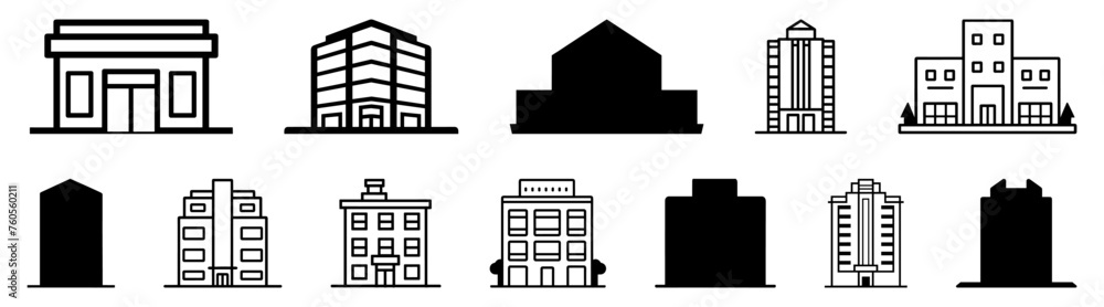 Building silhouette set vector design big pack of illustration and icon