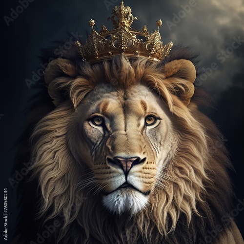 The lion is the king of beasts  with a crown on his head.