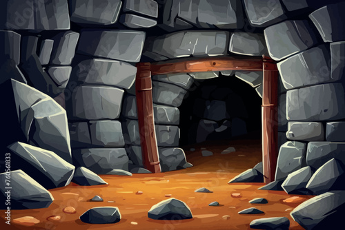 illustration view from the inside of the cave at night