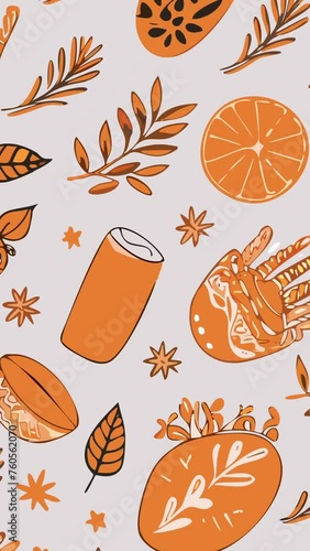 Vector graphics of seamless orange pattern. Loop Background Animation