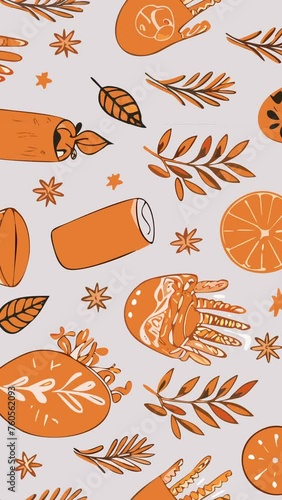 Vector graphics of seamless orange pattern. Loop Background Animation