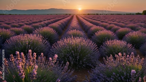 Lavender field at sunset.