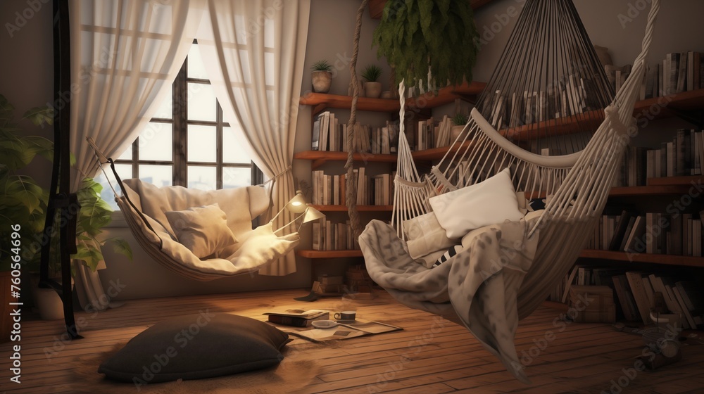 Create A Cozy Reading Nook With A Hammock Or Hanging Chair And A Stack