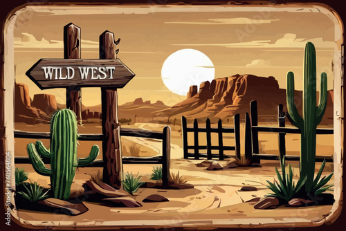 A desert gate landscape cartoon in the wild west