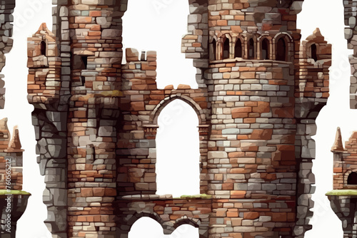 Seamless background pattern digitally generated from old ruined stone windows