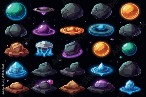 Cartoon space planets and stars seamless pattern, vector galaxy background. Fantasy space planets with alien planets of ice or fire, ufo spaceship and fantastic extraterrestrial satellites pattern