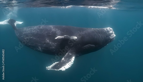 A Right Whale Calf Learning To Swim Alongside Its
