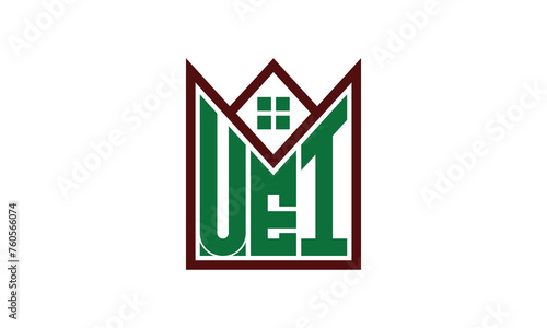 UEI initial letter real estate builders logo design vector. construction, housing, home marker, property, building, apartment, flat, compartment, business, corporate, house rent, rental, commercial photo